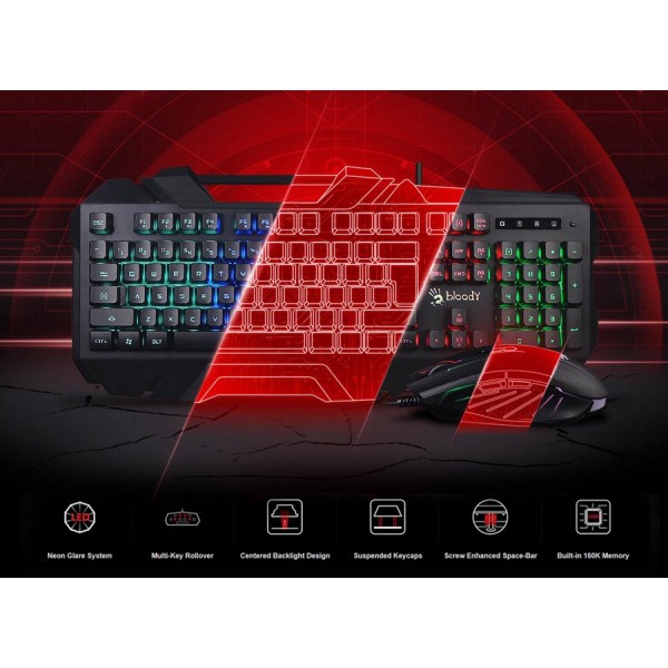 BLOODY set ποντίκι & πληκτρολόγιο BLD-B2500, ενσύρματα, 4000Cpi, μαύρο