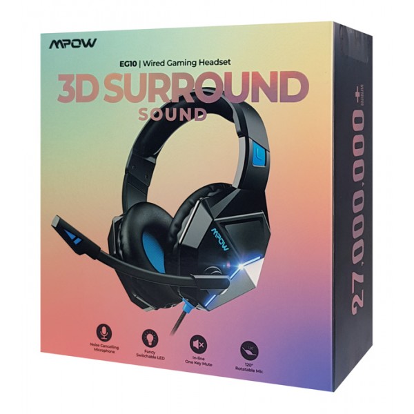 MPOW gaming headset BMBH414ADSD LED, multiplatform, 3.5mm, μαύρο-μπλε