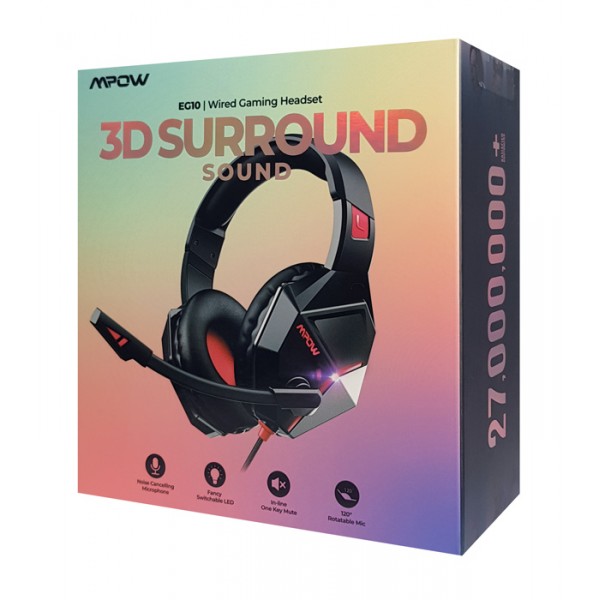 MPOW gaming headset BMBH414ARSD LED, multiplatform, 3.5mm, μαύρο-κόκκινο