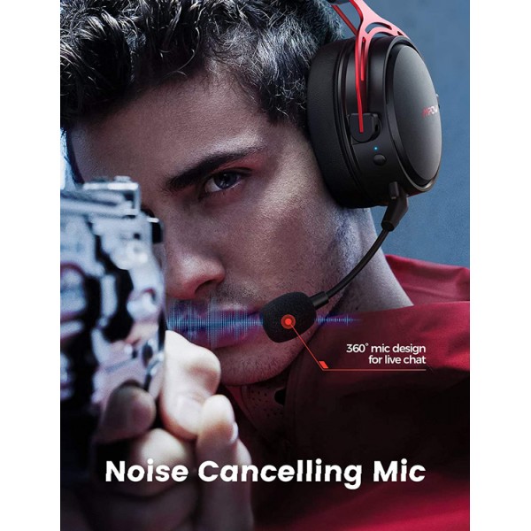MPOW gaming headset Air 2.4GHz, wireless & wired, mic, μαύρο-κόκκινο