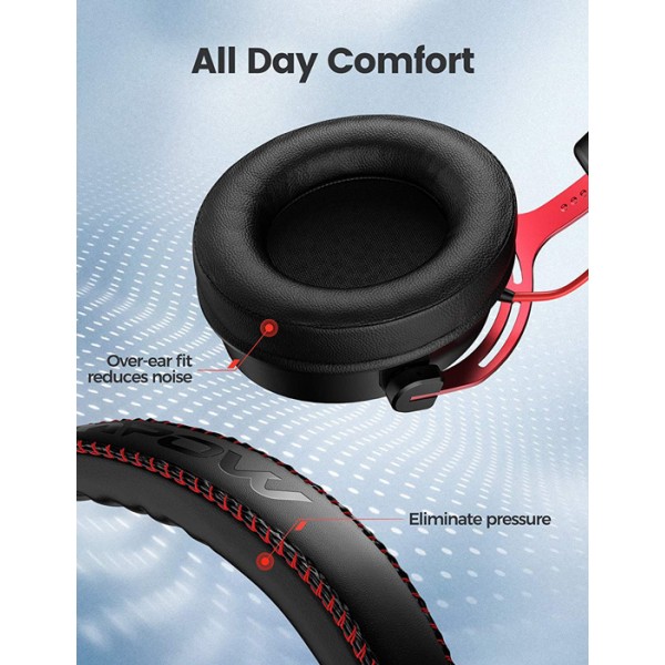 MPOW gaming headset Air 2.4GHz, wireless & wired, mic, μαύρο-κόκκινο