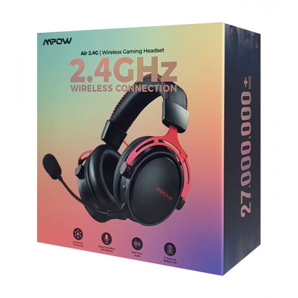 MPOW gaming headset Air 2.4GHz, wireless & wired, mic, μαύρο-κόκκινο