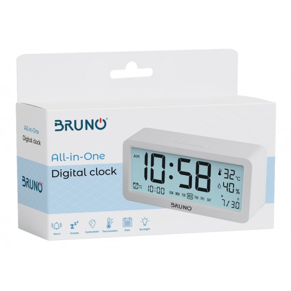 BRUNO ξυπνητήρι BRN-0062 με μέτρηση θερμοκρασίας και υγρασίας, λευκό - Σπίτι & Gadgets