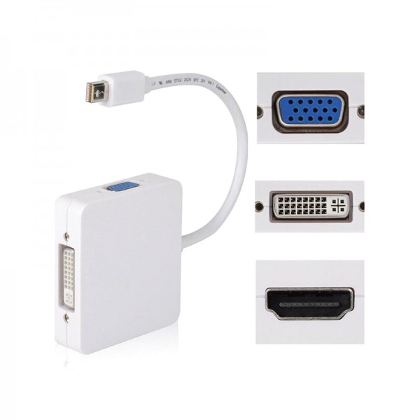 POWERTECH αντάπτορας Mini DisplayPort σε HDMI/DVI/VGA CAB-DP016, λευκός - Εικόνα