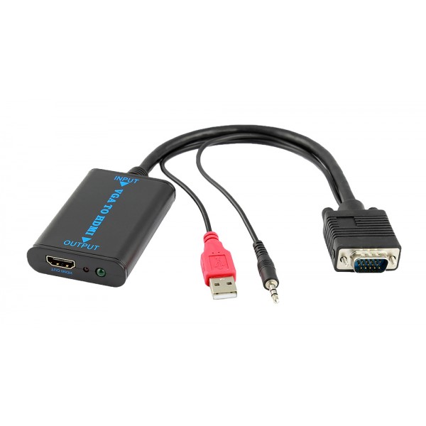 POWERTECH αντάπτορας VGA/USB/3.5mm σε HDMI CAB-H070, 1080p, 0.2m, μαύρος - Εικόνα
