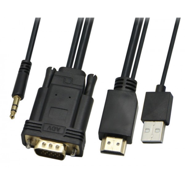POWERTECH καλώδιο HDMI & USB σε VGA & 3.5mm CAB-H111, 1080p, 5m, μαύρο - Εικόνα