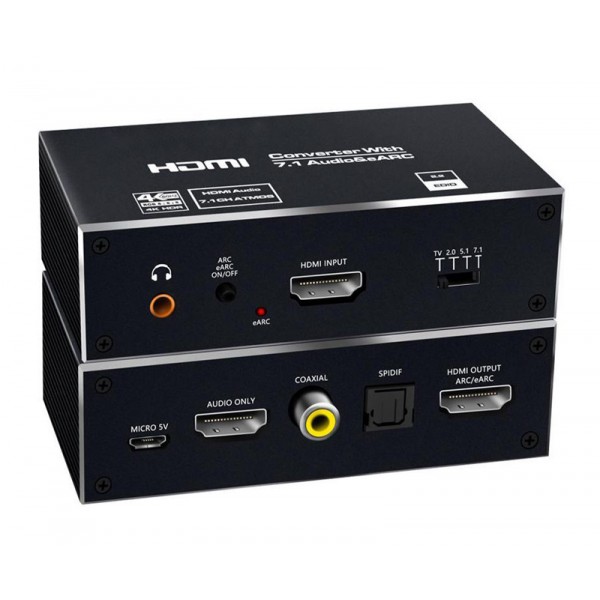 HDMI audio extractor CAB-H151, 7.1 Audio, 4K/60Hz, eARC, μαύρο - Εικόνα