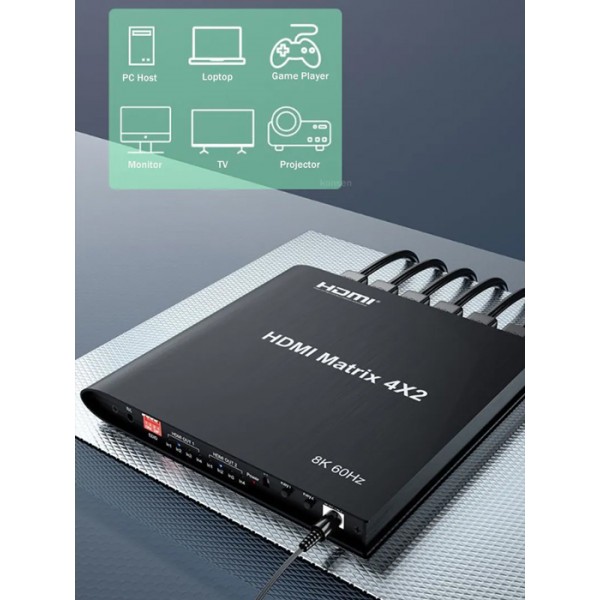 HDMI matrix switch CAB-H155, 4-in σε 2-out, 8K/60Hz, HDR/HDCP, μαύρο - KVM - Splitter - Switch