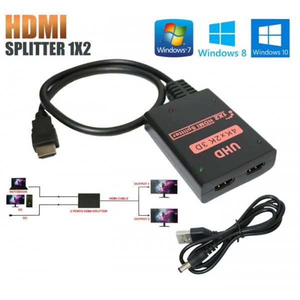 HDMI splitter CAB-H156, 1-in σε 2-out, 4K/60Hz, HDR/HDCP, 50cm, μαύρο - KVM - Splitter - Switch