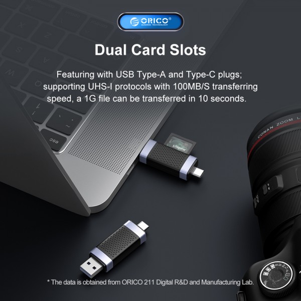 ORICO card reader CD2D-AC2 για SD & Micro SD, USB-C & USB, μαύρο - ORICO