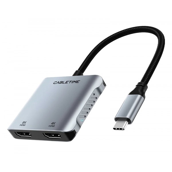 CABLETIME docking station CT-CM2H8K-AG, USB/USB-C/2x HDMI, 8K 100W, γκρι - Συνοδευτικά PC