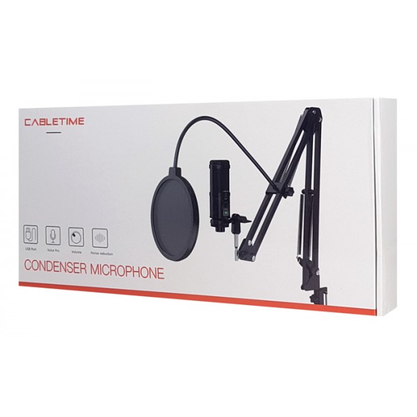 CABLETIME πυκνωτικό μικρόφωνο MP02-AB, με pop φίλτρο & αντιανέμιο, USB