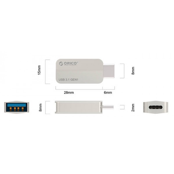 ORICO αντάπτορας USB Type-C σε USB 3.1 CTA2, 3A, ασημί - ORICO
