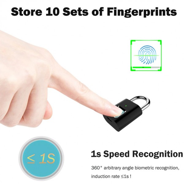 Λουκέτο ασφαλείας με fingerprint CTL-0021, 50mm, μεταλλικό, μαύρο - Λουκέτα - Κλειδαριές
