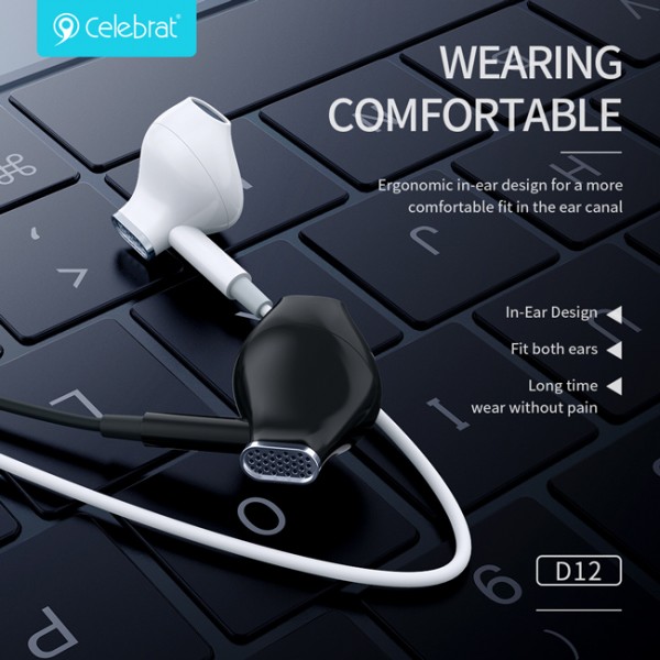 CELEBRAT earphones με μικρόφωνο D12, USB-C, 1.2m, λευκά - Ακουστικά - Bluetooth