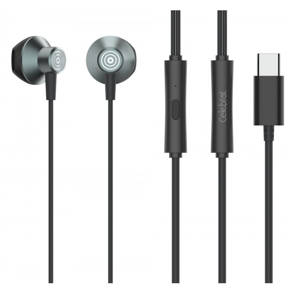 CELEBRAT earphones με μικρόφωνο D14, USB-C, 1.2m, μαύρα - Ακουστικά - Bluetooth