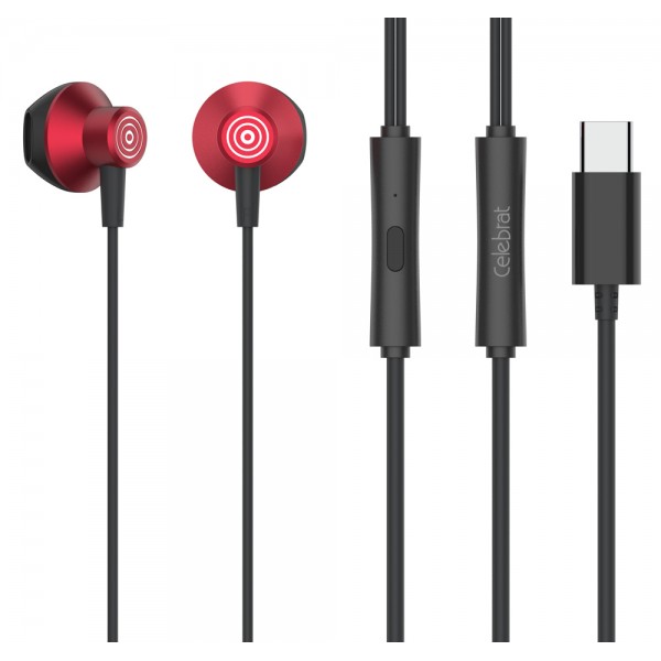CELEBRAT earphones με μικρόφωνο D14, USB-C, 1.2m, κόκκινα - Ακουστικά - Bluetooth