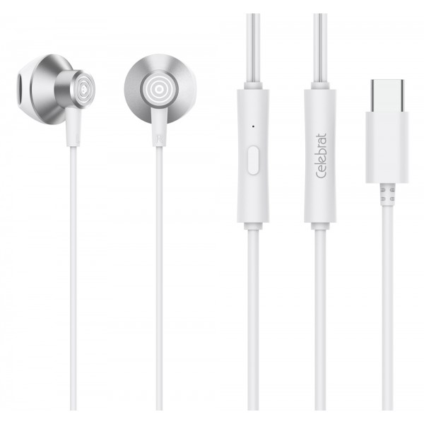 CELEBRAT earphones με μικρόφωνο D14, USB-C, 1.2m, λευκά - Ακουστικά - Bluetooth