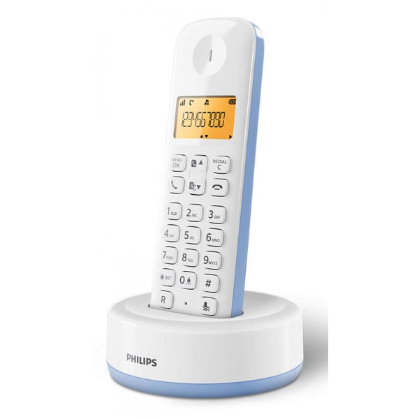 PHILIPS ασύρματο τηλέφωνο D1601S-34, με ελληνικό μενού, λευκό-μπλε - Ασύρματες Συσκευές