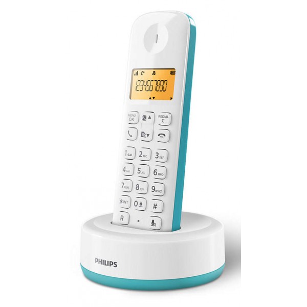 PHILIPS ασύρματο τηλέφωνο D1601T-34, με ελληνικό μενού, λευκό-πράσινο - Σύγκριση Προϊόντων