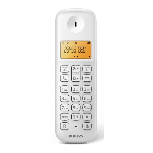 PHILIPS ασύρματο τηλέφωνο D1601W-34, με ελληνικό μενού, λευκό - Ασύρματες Συσκευές