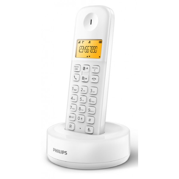 PHILIPS ασύρματο τηλέφωνο D1601W-34, με ελληνικό μενού, λευκό - Ασύρματες Συσκευές