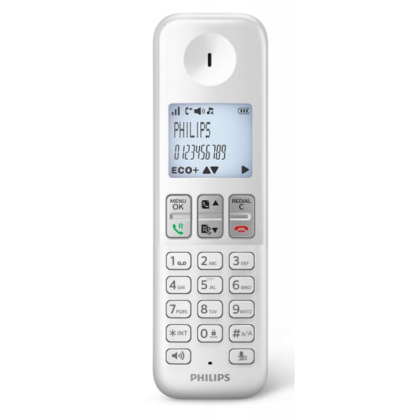 PHILIPS ασύρματο τηλέφωνο D2501W-34, με ελληνικό μενού, λευκό - Ασύρματες Συσκευές