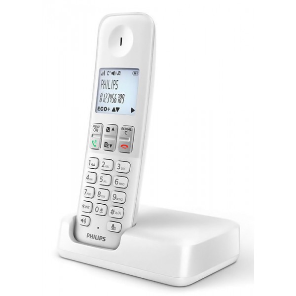 PHILIPS ασύρματο τηλέφωνο D2501W-34, με ελληνικό μενού, λευκό - Ασύρματες Συσκευές