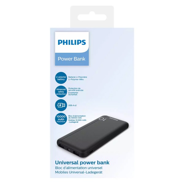 PHILIPS power bank DLP1810NB-62, 10000mAh, 2x USB, 2.1A, μαύρο - Σύγκριση Προϊόντων