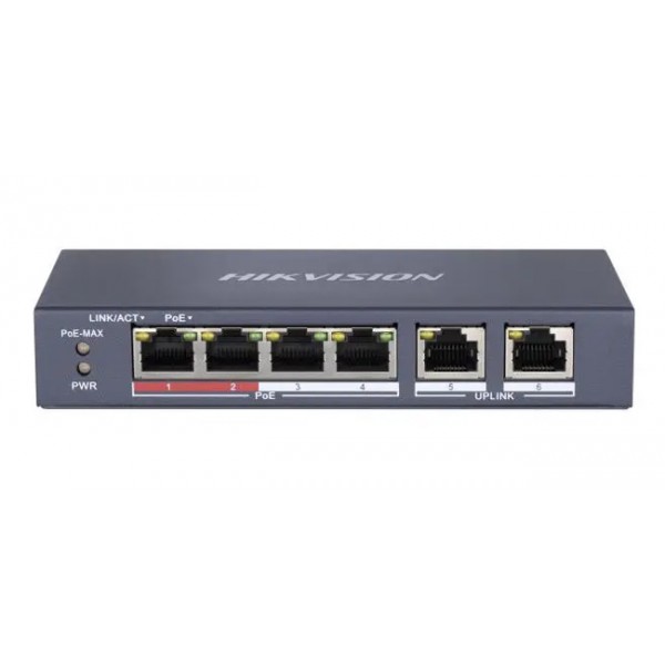 HIKVISION Unmanaged Switch DS-3E0106P-E/M, 4x PoE ports, 35W, 100Mbps - Switches
