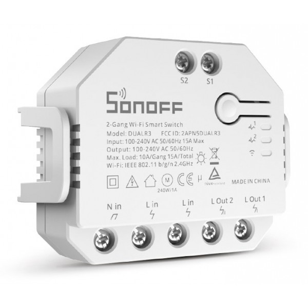 SONOFF smart διακόπτης DUALR3, 2-Gang, WiFi, 15A, λευκός - Ηλεκτρολογικός εξοπλισμός