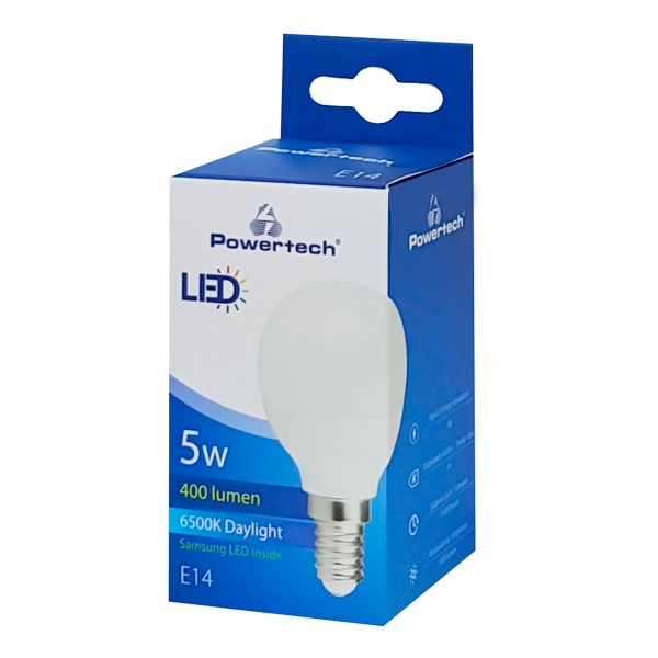 POWERTECH LED Λάμπα Mini Globe E14-006 5W, 6500K, E14, Samsung LED, IC - Powertech