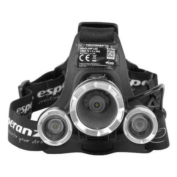 ESPERANZA φακός κεφαλής Cree T6 + 2x XPE Cepheus EOT026, 200LM, μαύρος
