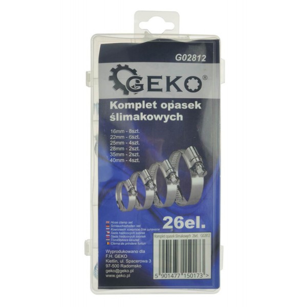 GEKO σετ μεταλλικοί σφιγκτήρες λάστιχων G02812, διάφορα μεγέθη, 26τμχ - Service & Εργαλεία