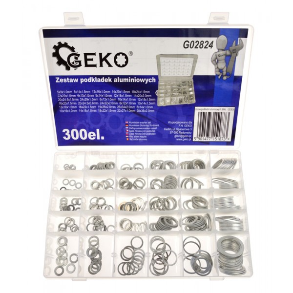 GEKO σετ αλουμινένιες ροδέλες G02824, διάφορα μεγέθη, 300τμχ - GEKO