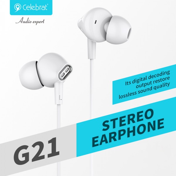 CELEBRAT earphones με μικρόφωνο G21, 3.5mm, 1.2m, λευκά - Ακουστικά - Bluetooth