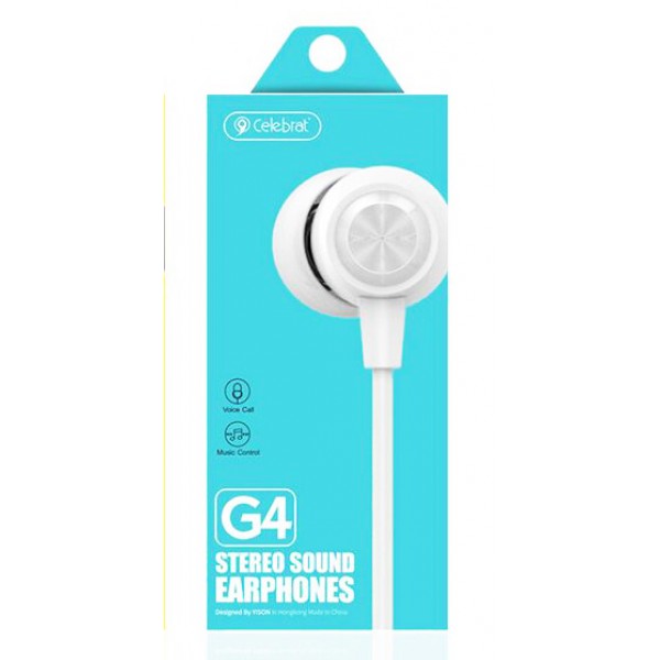 CELEBRAT Earphones G4 με μικρόφωνο, 10mm, 1.2m, λευκό - Ακουστικά - Bluetooth