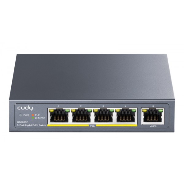 CUDY PoE+ switch GS1005P, 5-port 10/100/1000Mbps PoE+, 60W - CUDY