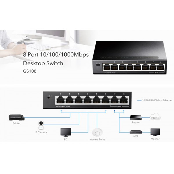 CUDY desktop switch GS108, 8-port Gigabit, 10/100/1000Mbps - CUDY