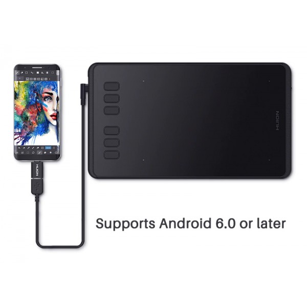 HUION pen tablet H640P, 6.3 x 3.9", battery-free pen, 6 πλήκτρα, μαύρο