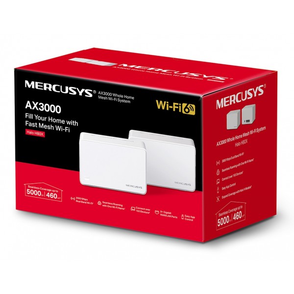 MERCUSYS Mesh Wi-Fi 6 System Halo H80X, 3Gbps Dual Band, 2τμχ, Ver. 1.0 - MERCUSYS