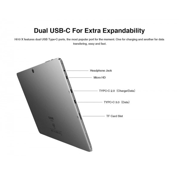 CHUWI tablet Hi10X, 10.1" FHD, 8/128GB, Windows 11, γκρι