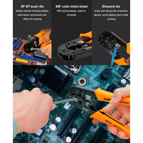 JAKEMY πρέσα ακροδεκτών JM-CT4-1 για καλώδια δικτύου RJ45/12, 8P/6P - Πένσες