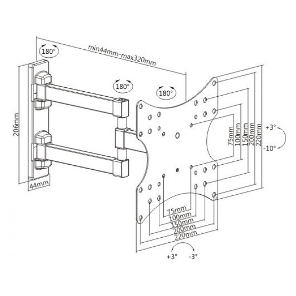 BRATECK επιτοίχια βάση KLA26-223 για τηλεόραση 23-42", full motion, 20kg