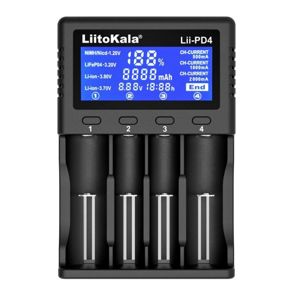 LIITOKALA φορτιστής LII-PD4 για μπαταρίες NiMH/CD, Li-Ion, IMR, 4 slots - LIITOKALA