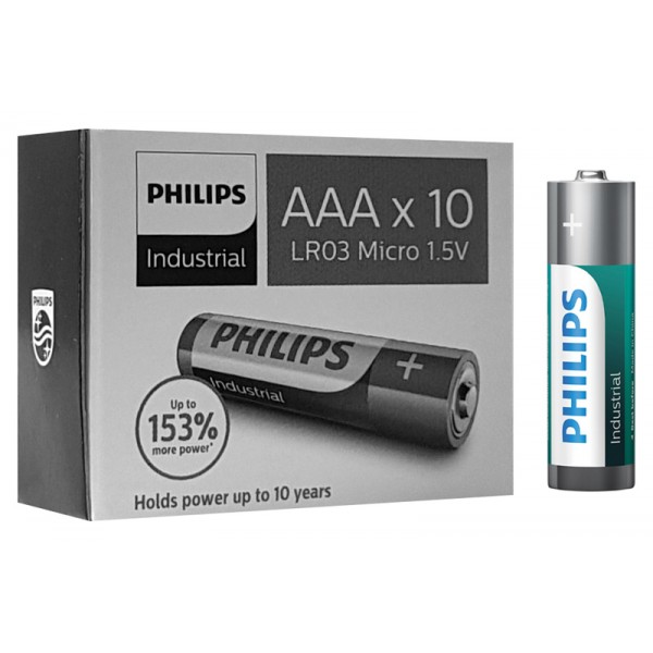 PHILIPS Industrial αλκαλικές μπαταρίες LR03I10C/10, AAA LR03 1.5V, 10τμχ - Philips