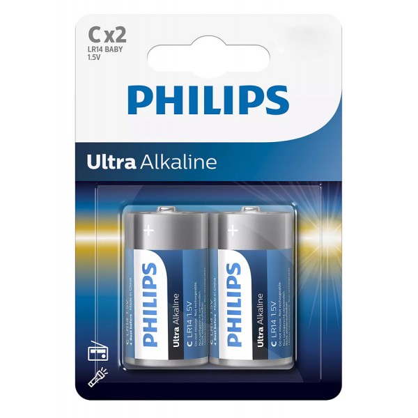 PHILIPS Ultra αλκαλικές μπαταρίες LR14E2B/10, LR14 1.5V, 2τμχ - Philips