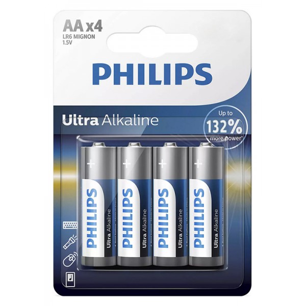 PHILIPS Ultra αλκαλικές μπαταρίες LR6E4B/10, AA LR6 1.5V, 4τμχ - Philips