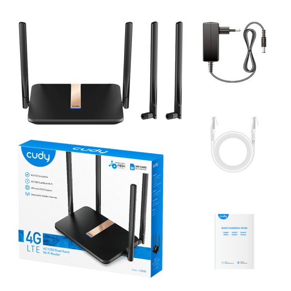 CUDY router LT500D, 4G LTE, AC1200 Dual Band, 4x Ethernet ports, V2.0