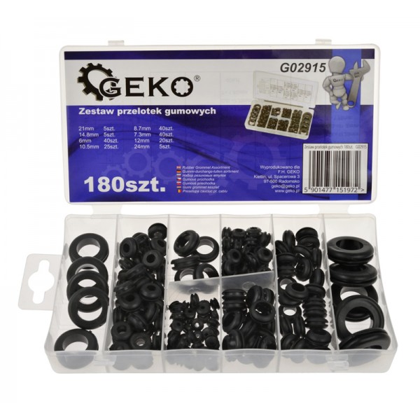 GEKO σετ λαστιχένιες ροδέλες G02915, διάφορα μεγέθη, 180τμχ - GEKO